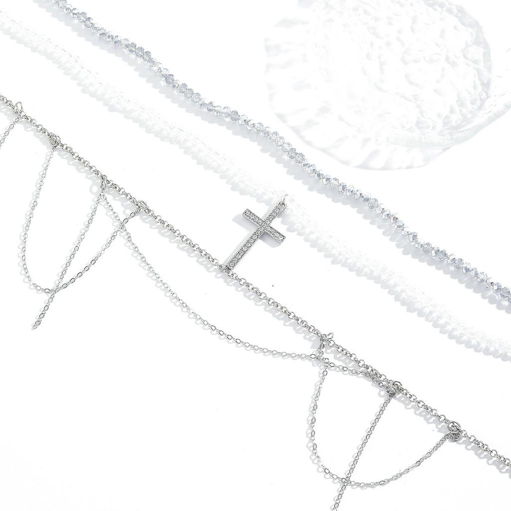 Geometric Cross Pendant Necklace For Women Men Fashionable Layered Chain Jewelry