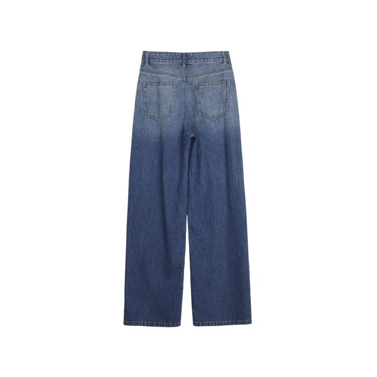 ELLE French Design Solid Color Cotton High Waist Vintage Gradient Straight Leg Jeans Women Jeans Blue EQ49219