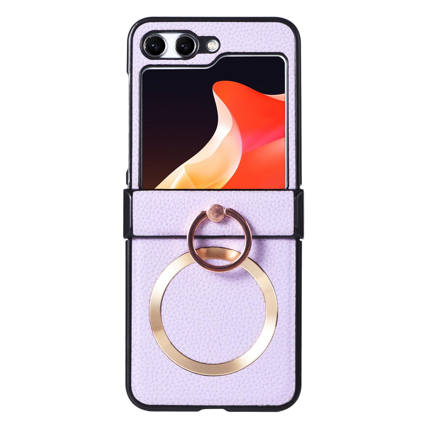 

Чехол-держатель Magsafe Shockproof PU Leather Case для Samsung Galaxy Z Flip 6 5 4 3 3 в 1 Hinge PC Anti-Knock Magnetic Foldbale Cover For Samsung Z Flip 5 фиолетовый