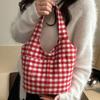 Fashion Red Plaid Tote Bag Large Capacity Shoulder Bag Lightweight Canvas Vest Bag  Storage Bag