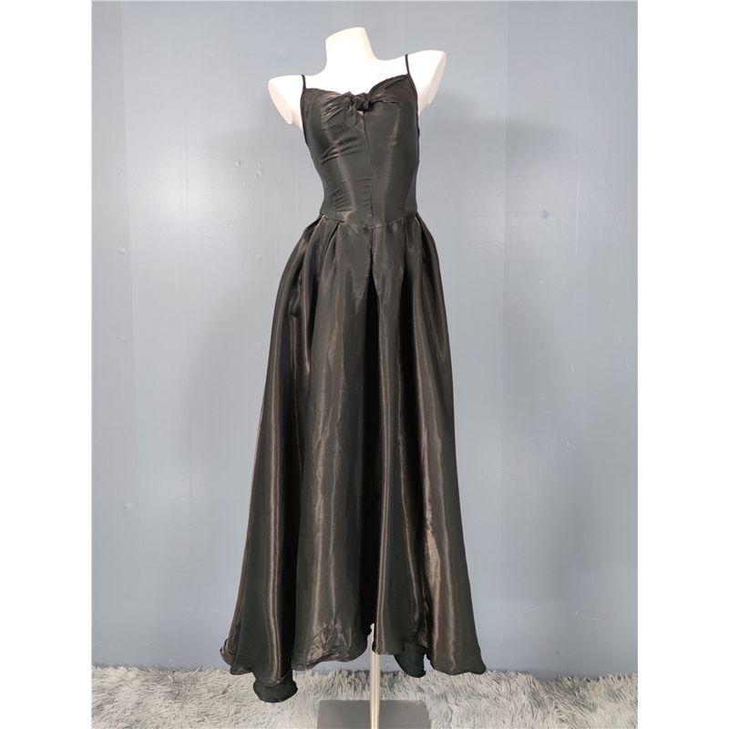 

Foreign Trade Order Personality Fashion Heavy Industry Soft Bright Silk All-Match Sling Autumn New Twist Big Hemline Banquet Dress Black L