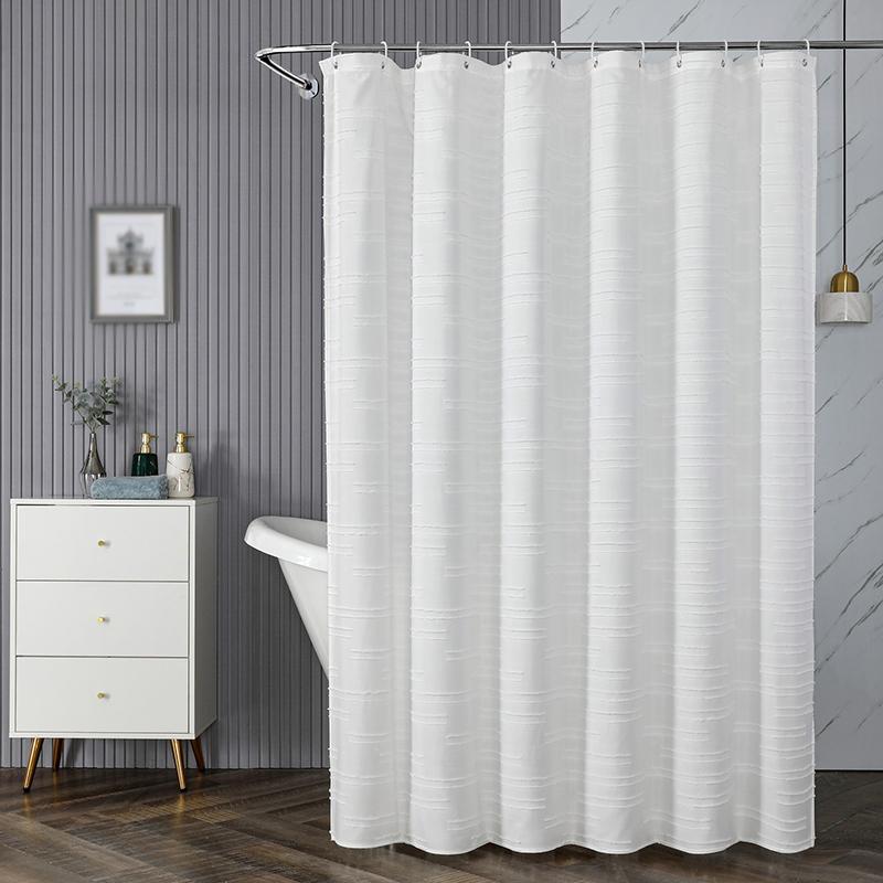 Waterproof Polyester Woven Fabric Shower Curtain White Flocking Shower Curtains for Bathroom Bathtub Bathing Cover with Hooks