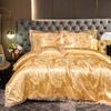 Goldenes Luxus Jacquard Satin Bettwäsche Set Barockstil Spitze Besatz Bettbezug Set King Queen Größe für Heimdekoration 2 Kissenbezüge