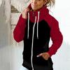 Felpa con cappuccio invernale da donna con cerniera, in pile, con colori a contrasto, patchwork, calda protezione per il collo, casual, morbida, autunnale, abbigliamento femminile