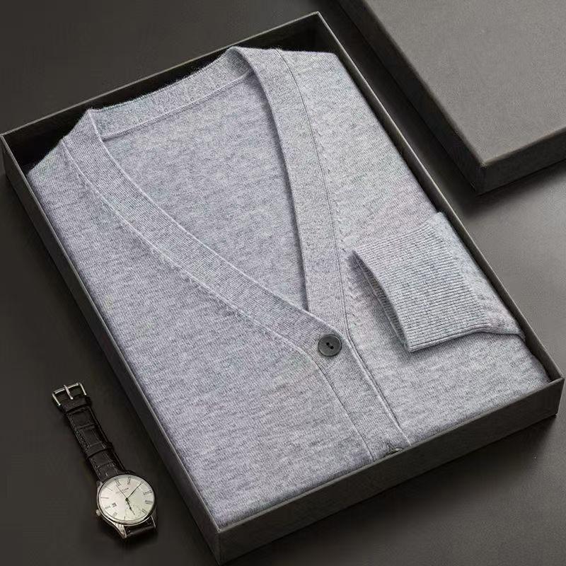 Neuer Herren Cardigan Pullovermantel V-Ausschnitt Langarm Knopfleiste Gestrickte Pullover Leicht Einfarbig Winter Dicke Oberbekleidung