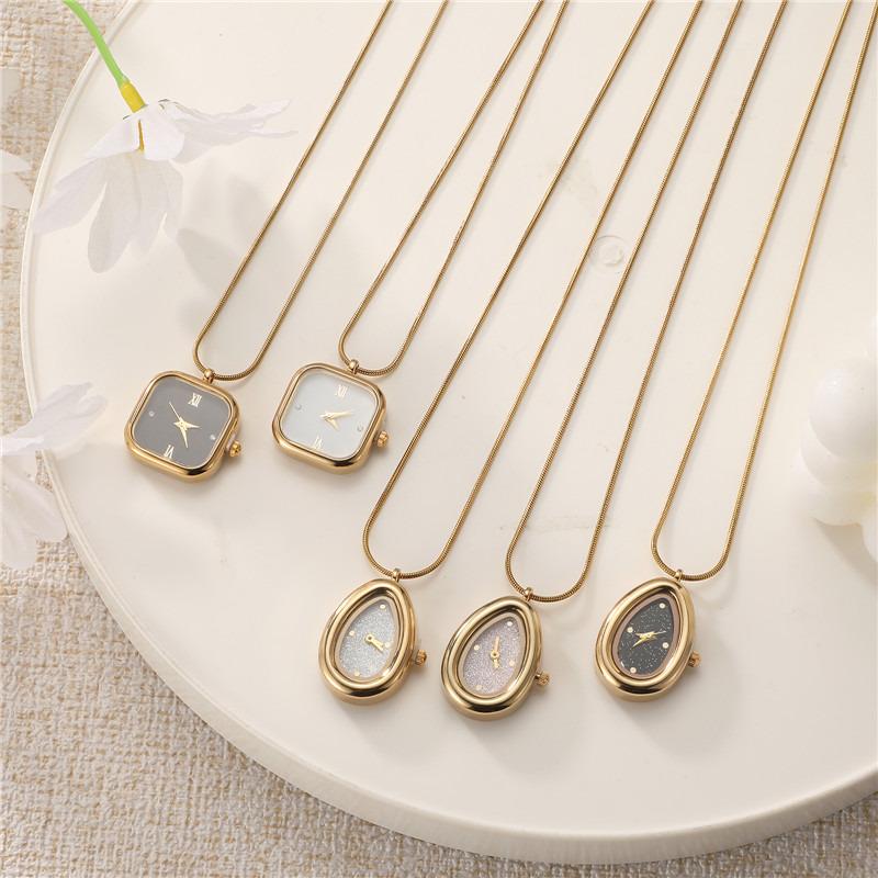 Versatile Square Water Droplet Shape Watch Necklace Fashion Women's High Quality Stainless Steel Pendant Watch Necklace Jewelry