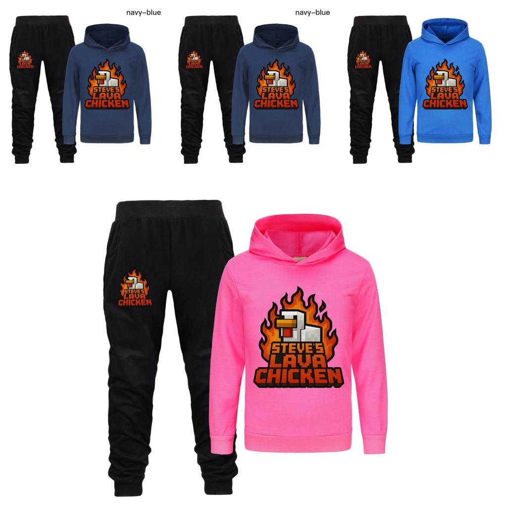 Steves Lava Chicken Kids Hoodie And Pants Set With Cotton Fabric For Playwear And Daily Use