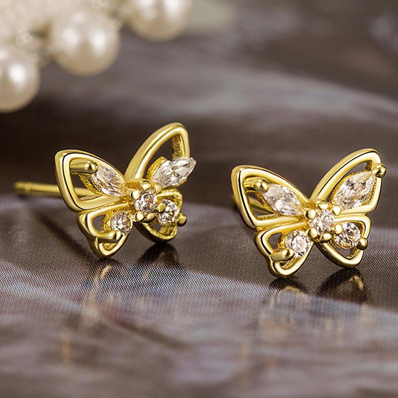 Huitan Delicate Butterfly Stud Earrings for Women Silver Color/Gold Color Accessories with Cubic Zirconia Exquisite  Gift