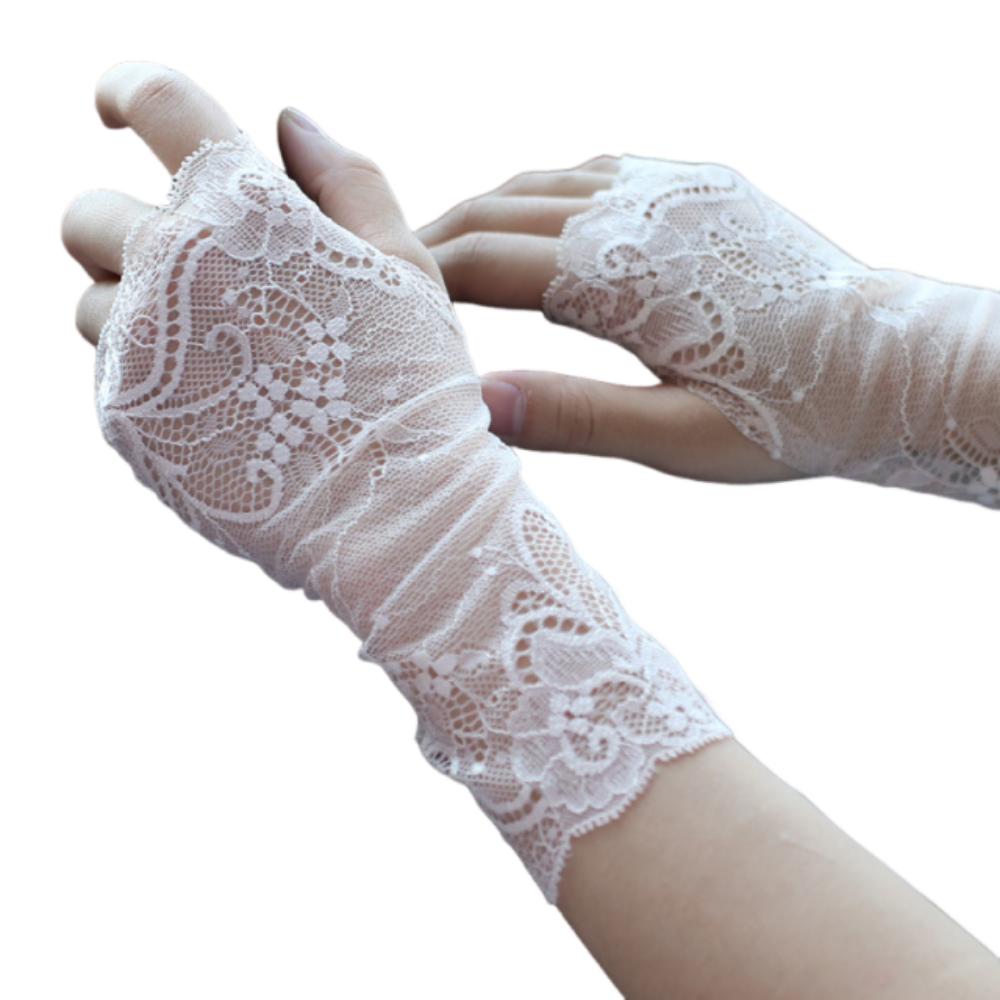 Thin Lace Half Finger Gloves Breathable Sun Protection Riding Gloves Driving Gloves  Wedding Events