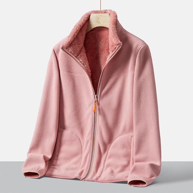 Winter Damen Fleecejacke Doppelseitige Windjacke Warme Dicke Korallenfleecejacke Oberbekleidung Thermojacke Frau Gefleecte Kleidung