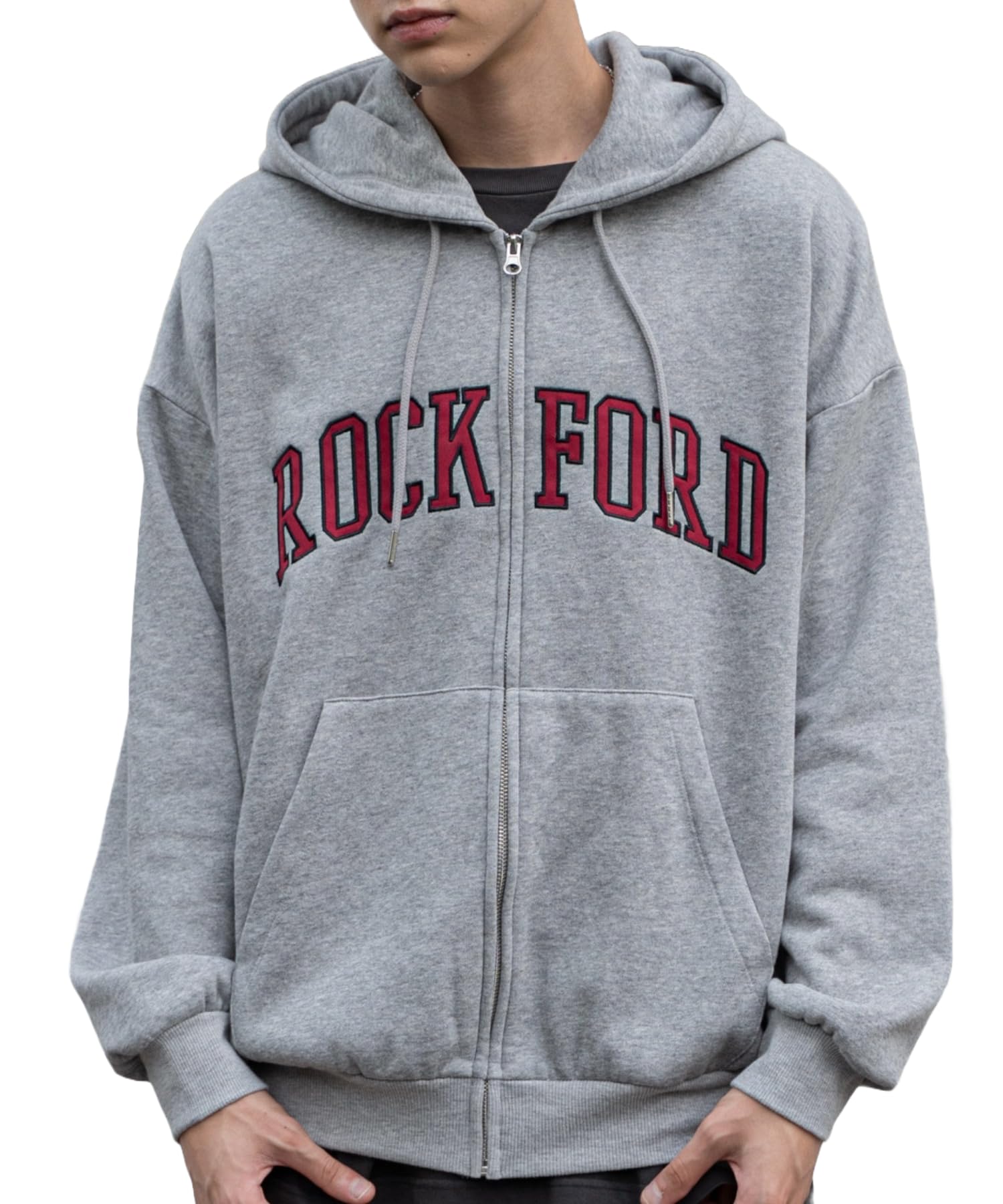 

WEGO Unisex Patch Logo Zip Oversized Oversized Size Heather Gray Hoodie, Sweatshirt, Top, Silhouette, Gift, Present, Casual, Fall/Winter,