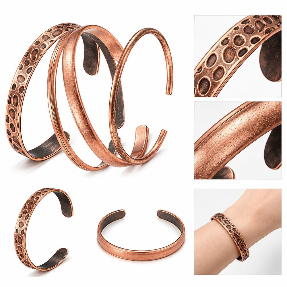 4PCs Pure Copper Cuff Bracelet Adjustable Bangle Jewelry Stylish Copper Bracelet  for Men and Women