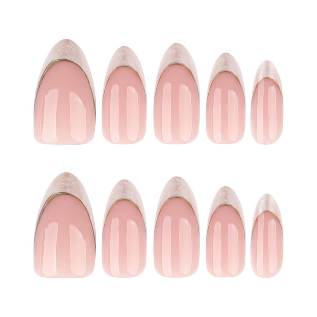 Elegant Gold-Curved French White Marble Wearable Nail Art Tips