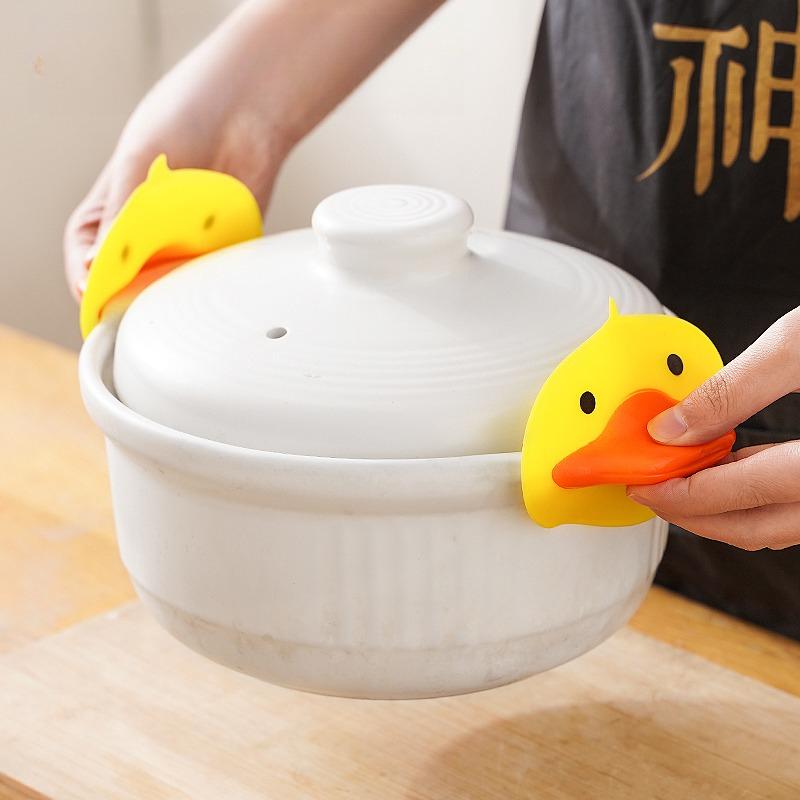 Mănuși de cuptor cu microunde Suport din silicon pentru bucătărie, Rață galbenă mică Mănușă izolată convenabilă Clipsuri antiderapante, 1 pereche