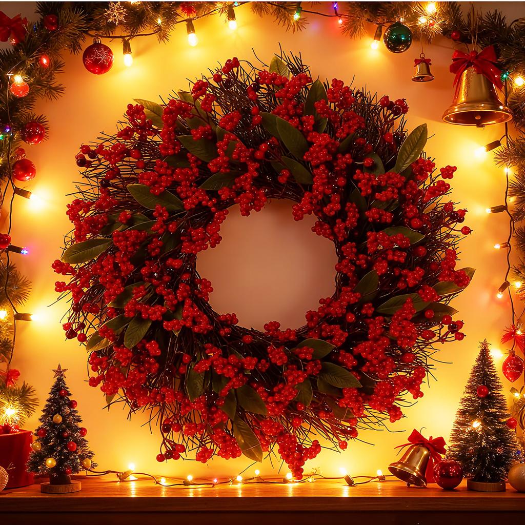 Christmas Kitchen Cabinet Wreaths With Plaid Bow Ribbon Hanging Cabinet Doors Wreaths Decorative For Kitchen Window Outdoor Indoor Holiday Decor