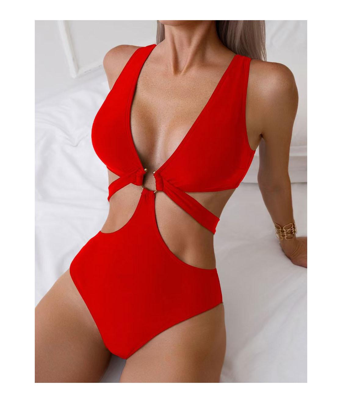 

Женский сексуальный цельный облегающий купальник - европейский и американский стиль Large красный