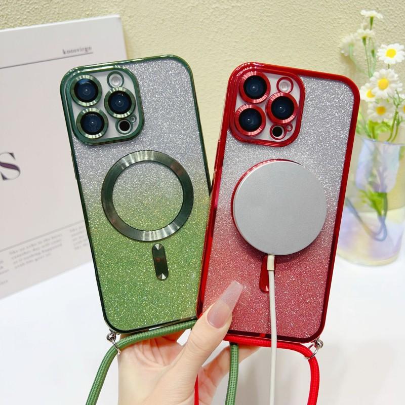 Strap Magnetic Case For Samsung S25 Ultra Galaxy S24 FE S21 S26 S22 S23 Plus A56 WirelessGlitter Plating Crossbody Lanyard Cover