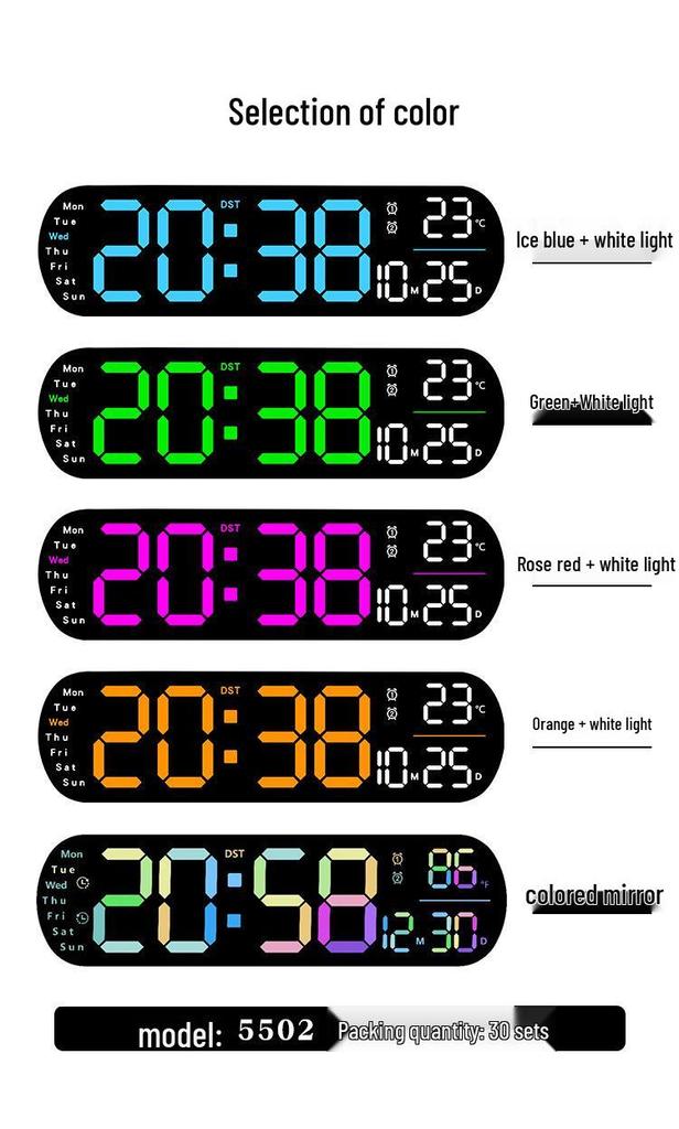 Multifunctional LED Wall Clock: Large Digital Display with Alarm & Timer for Living Room (Model 5502)