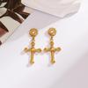 18K Gold-Plated Stainless & Titanium Steel Cross Stud Earrings for Women