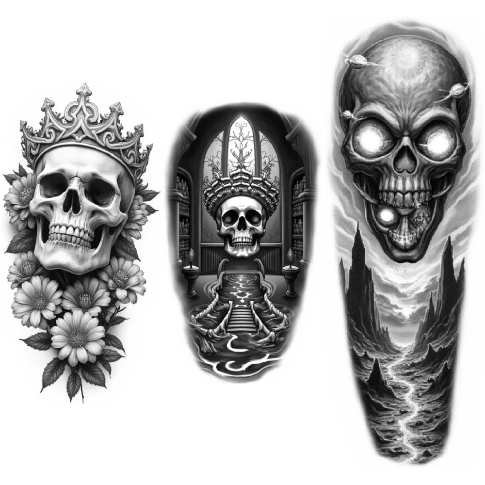 3pcs Temporary Tattoo Realistic Temporary Tattoos Dragon And Skates Skull With Ivy Wizard With Book For Adults Thighs Arms