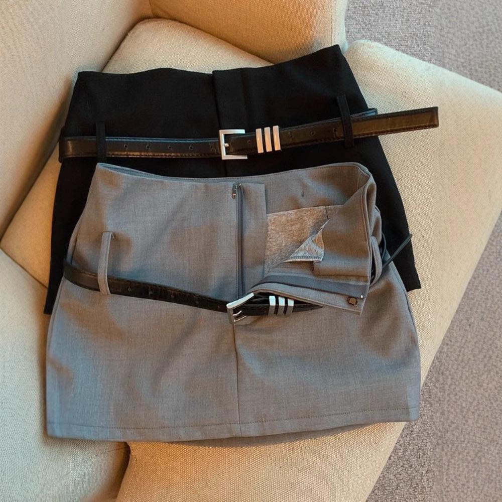 

2024 Summer High-Waist Slimming Grey A-Line Bodycon Short Skirt with Anti-Exposure Design L