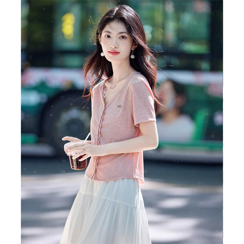 

Women s Summer V-Neck Lace Patchwork T-Shirt S