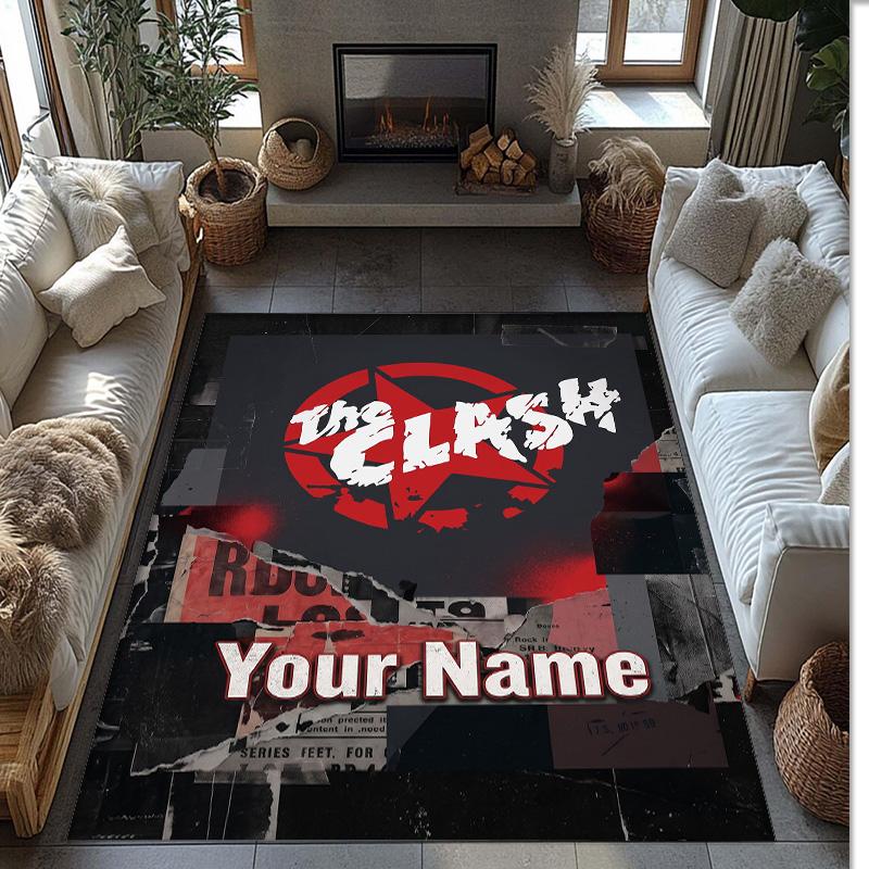 The Clash Crystal Velvet Rug, Custom Name Text Personalized Non‑Slip Floor Mat for Home Decor Gift