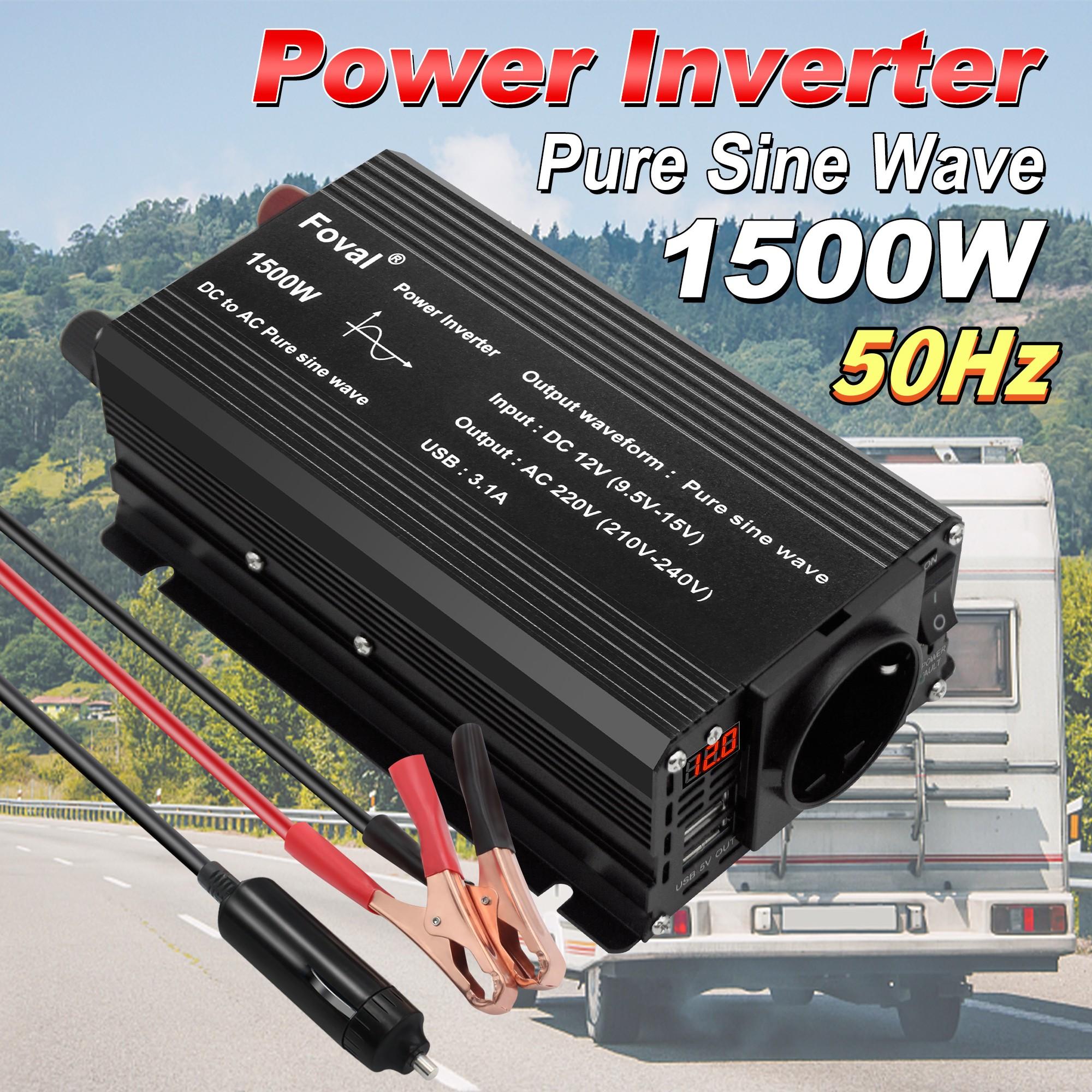 

1500 Вт (вершина горы) 12 В до 230 В 750 Вт номинальный инвертор чистой синусоиды 2 x 5 В 2,4 А USB-порты для автономных солнечных систем для кемпинга и дома 12V 220V 50Hz EU Socket чёрный