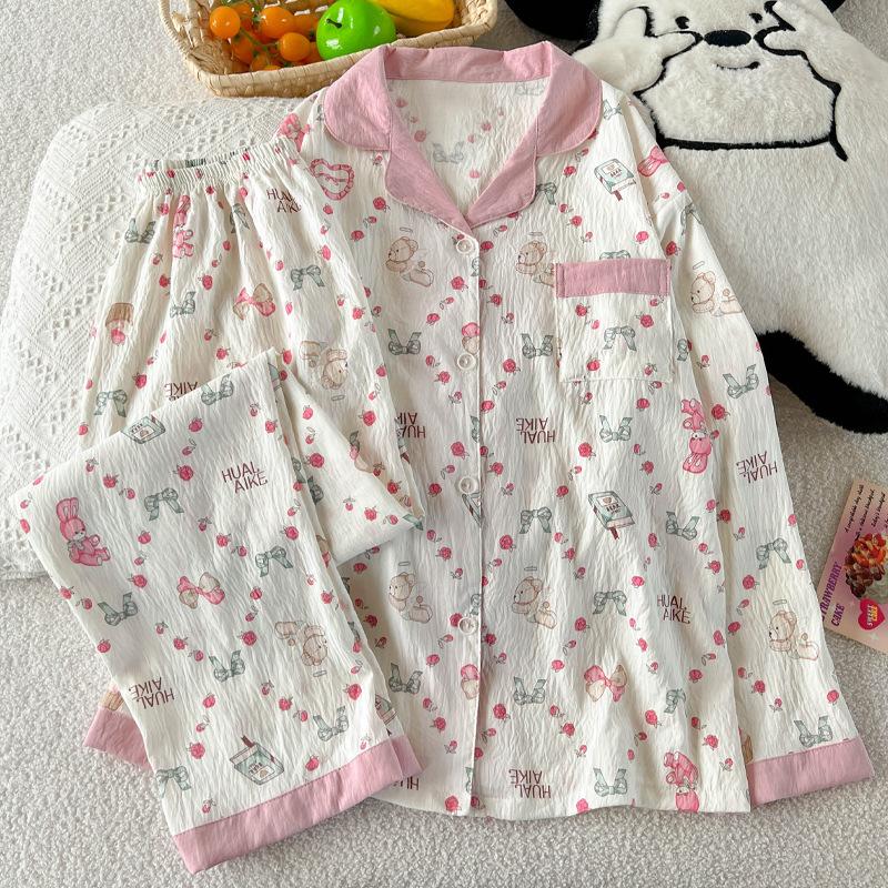 Sweet Doll French Wind Gentle Cloud Cotton Pajamas Women'S Long Sleeves Trousers Two-Piece Set