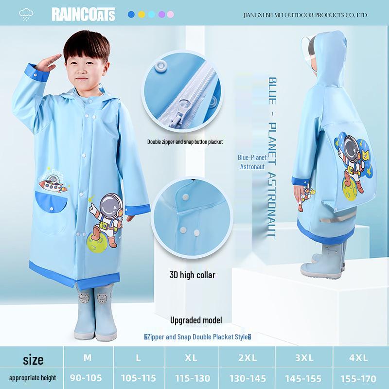 Children's Cartoon Rain Poncho with Backpack Slot for Kids