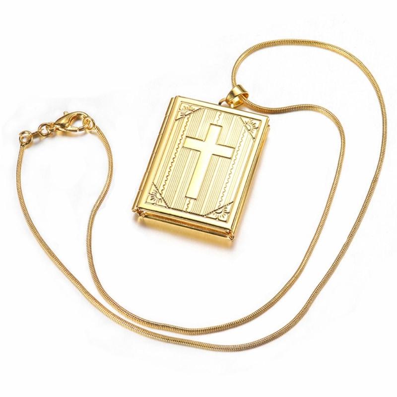 Bible Book Locket Charm Pendant for Jewelry Making Holy-Bible Pendant Cross Picture Box Frame Charm DIY Necklace Jewelry
