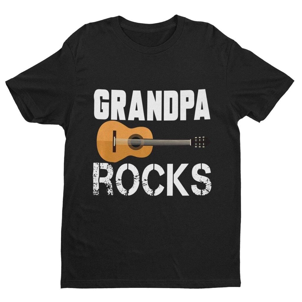 Grandpa Rocks Funny Guitar T Shirt Accoustic Novelty Grandfather Gift Idea Music