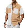 Men's Casual Color Block Short Sleeve Shirt Lapel Collar Button Up with Pockets Summer Beach Holiday Blouse Tops