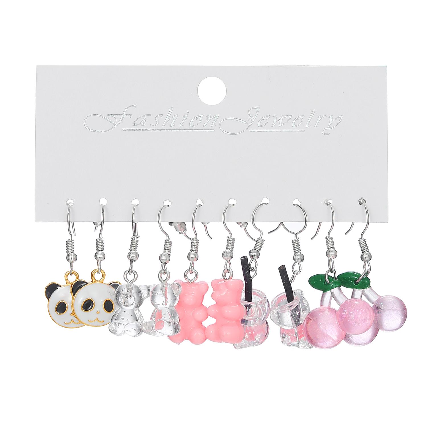 

Милый медведь, комплект розовых серег для девочек, студентов, кулон в виде бабочки и кролика, чай с молоком, серьги-русалочки, кулон, серьги с грибами, пандой, комплект аксессуаров B