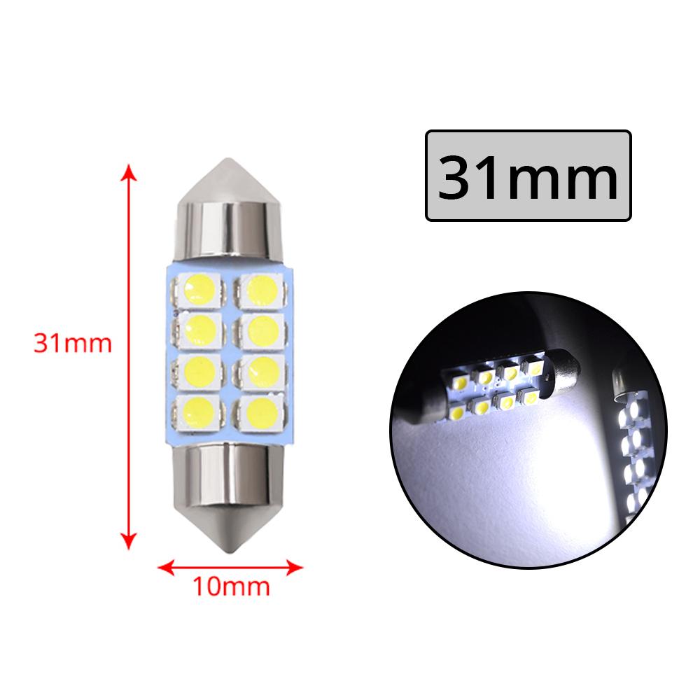 2pcs Interior Reading Light T10 31mm 39mm 41mm DC12V White 8SMD Door Dual Pointed Tail Trunk Lamp Dome Cars Waterproof Fog