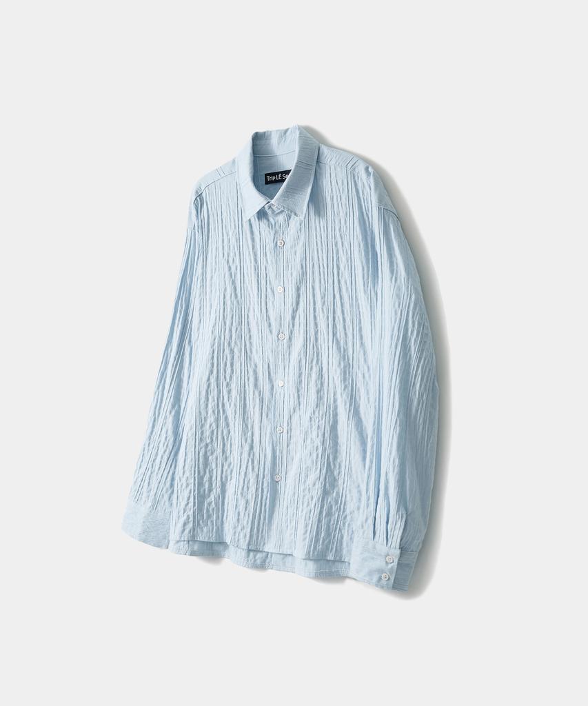 TRIP LE SENS Steady Cotton Pleated Overshirt_Navy