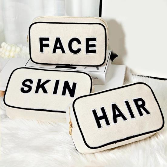 Large Capacity Cosmetic Bag Letter Print Handheld Cleansing Bag Lotion Eye Shadow Brushes Storage Bag