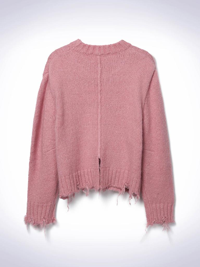HAUS072C Puff Damage Knit Pink