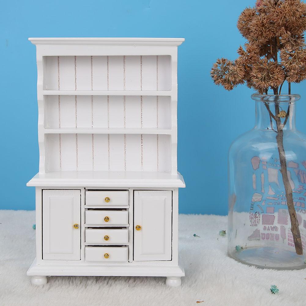 1:12 Doll House Accessories Wooden Three Layers Cabinet Simulation Furniture(White)