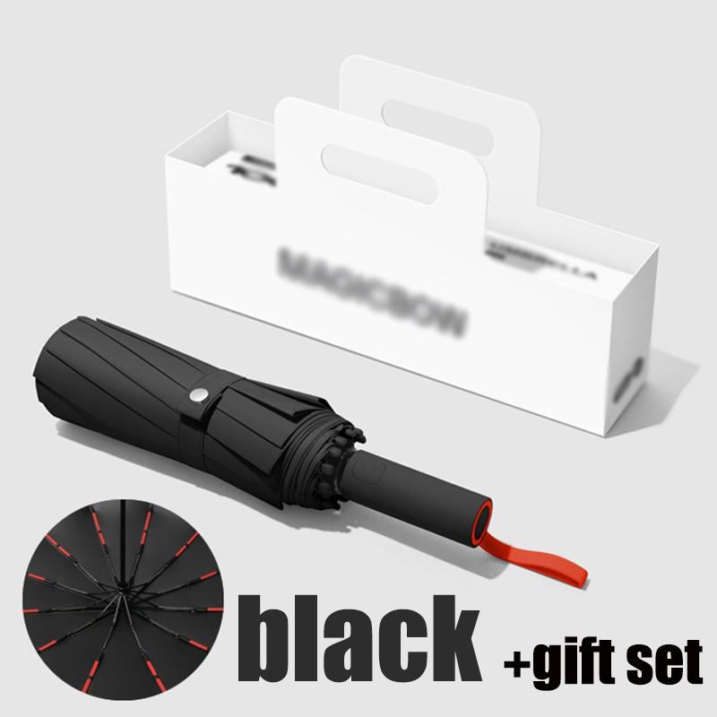 

Полностью автоматический ветрозащитный прочный автоматический складной зонт 72 спицы Защита от солнца и дождя Зонты для мужчин и женщин Подарочный набор 12K чёрный