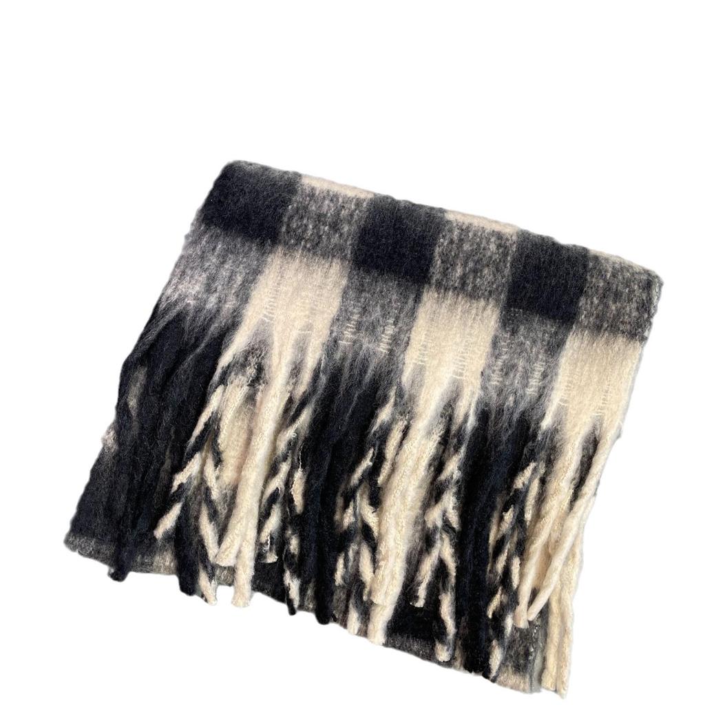 Korean Style Plaid Mohair Scarf - Women's Winter Imitation Cashmere Shawl
