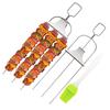 2Pcs Kabob Skewers With Push Bar Reusable Kabob Sticks Stainless Steel 3-Prong BBQ Skewers for Grilling Meat Veggies Shrimp
