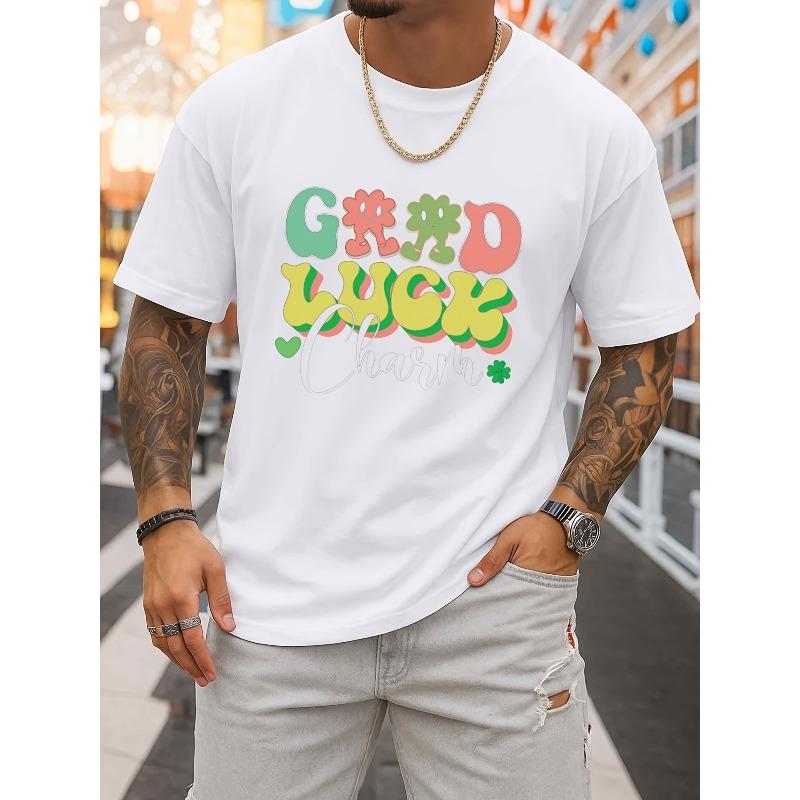 European sizes Good Luck Symbol T-Shirt, Men s T-Shirt,Fashion Print, Trendy Summer T-Shirt, Weekend Casual Wear, Hip-Hop Street Style S