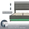 Letto imbottito 160 x 200 cm con LED, rete a doghe in metallo e contenitore, testiera regolabile in altezza e contenitore idraulico, grigio (senza materasso)