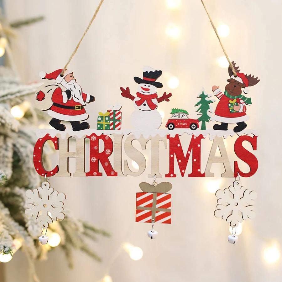 2pcs Wooden Christmas Door Hanging Oranments Wall Merry Christmas Decor for Home Happy New Year Naviidad Door Pendants Gifts