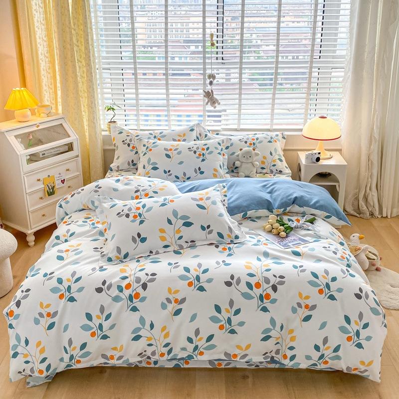 Rüzgar Çift Büyü Bitki Çiçek Kalınlaştırılmış Taşlama Dört Parça Set, Küçük Taze Öğrenci Üç Parça Nevresim Takımı