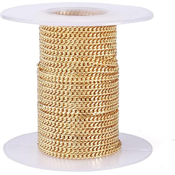 Pandahall 2 Rolls 14K Gold Plated Heart Link Chains Small Link Cable Chains 5 Yards Brass Gold Jewelry Chains for Permanent Jewelry Making Bracelet