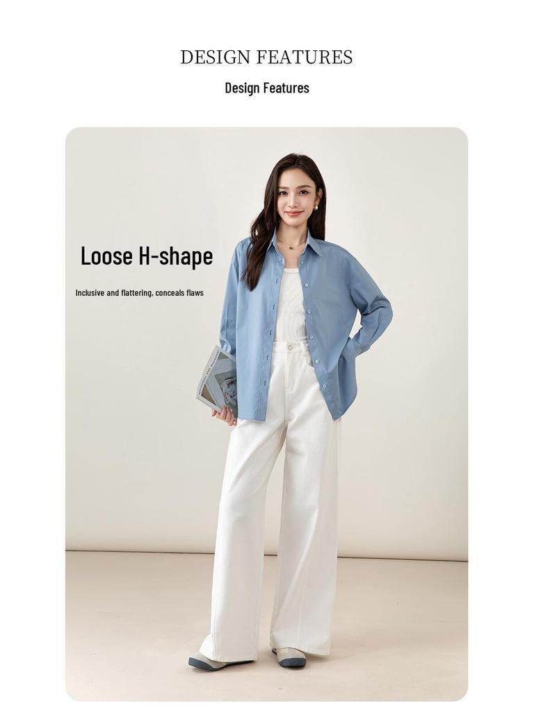 Xin Ge Women's Spring Slimming Long-Sleeve Anti-Wrinkle Waist-Cinching Shirt