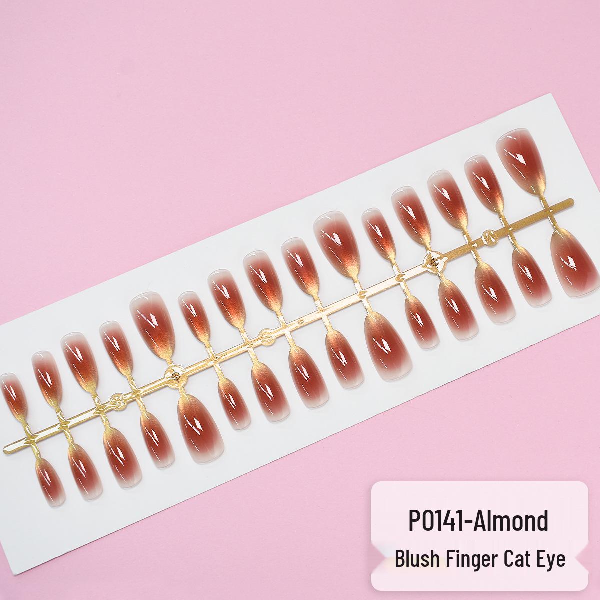 

Темно-розовый румянец Кошачий глаз градиент Миндалевидная форма DIY Накладные ногти - 30 штук