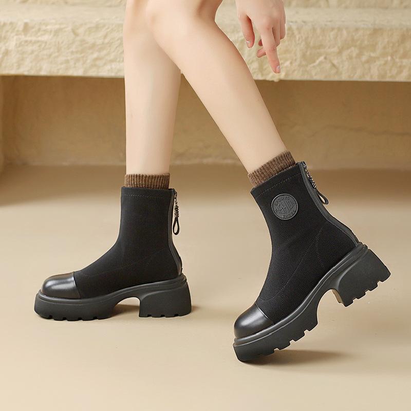 British Style Elastic Boots Women Designer Soft-soled Increase Women's Platform Shoes Fashion New Designer Ankle Boots Female